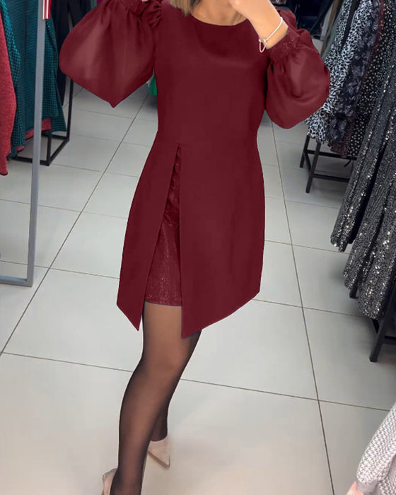 💟【S-5XL】2025 Νέα Vintage Φορέματα Δύο Τεμαχίων με Στρογγυλή Λαιμόκοψη και Ψεύτικη Μέση