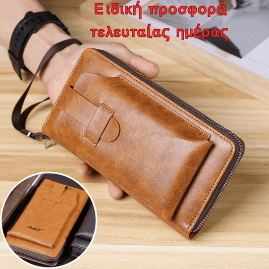 💼🔥 Σε προσφορά τώρα🔥Πολυλειτουργικό πορτοφόλι για άνδρες, χειροποίητο από γνήσιο δέρμα, σε νέο στυλ