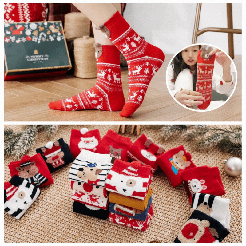 🔥【10 ζευγάρια，Μεγάλες Προσφορές】🔥Χριστουγεννιάτικες κάλτσες 2025, γυναικείες κάλτσες με σχέδια ζώων για το φθινόπωρο και τον χειμώνα, με σχέδια κινουμένων σχεδίων