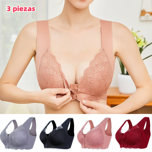 ✨Ειδική προσφορά περιορισμένης διάρκειας🔥【3 τεμάχια】 Μεγάλο μέγεθος με μπροστινό κούμπωμα, σέξι, χωρίς μπανέλα, σουτιέν με όμορφη πλάτη